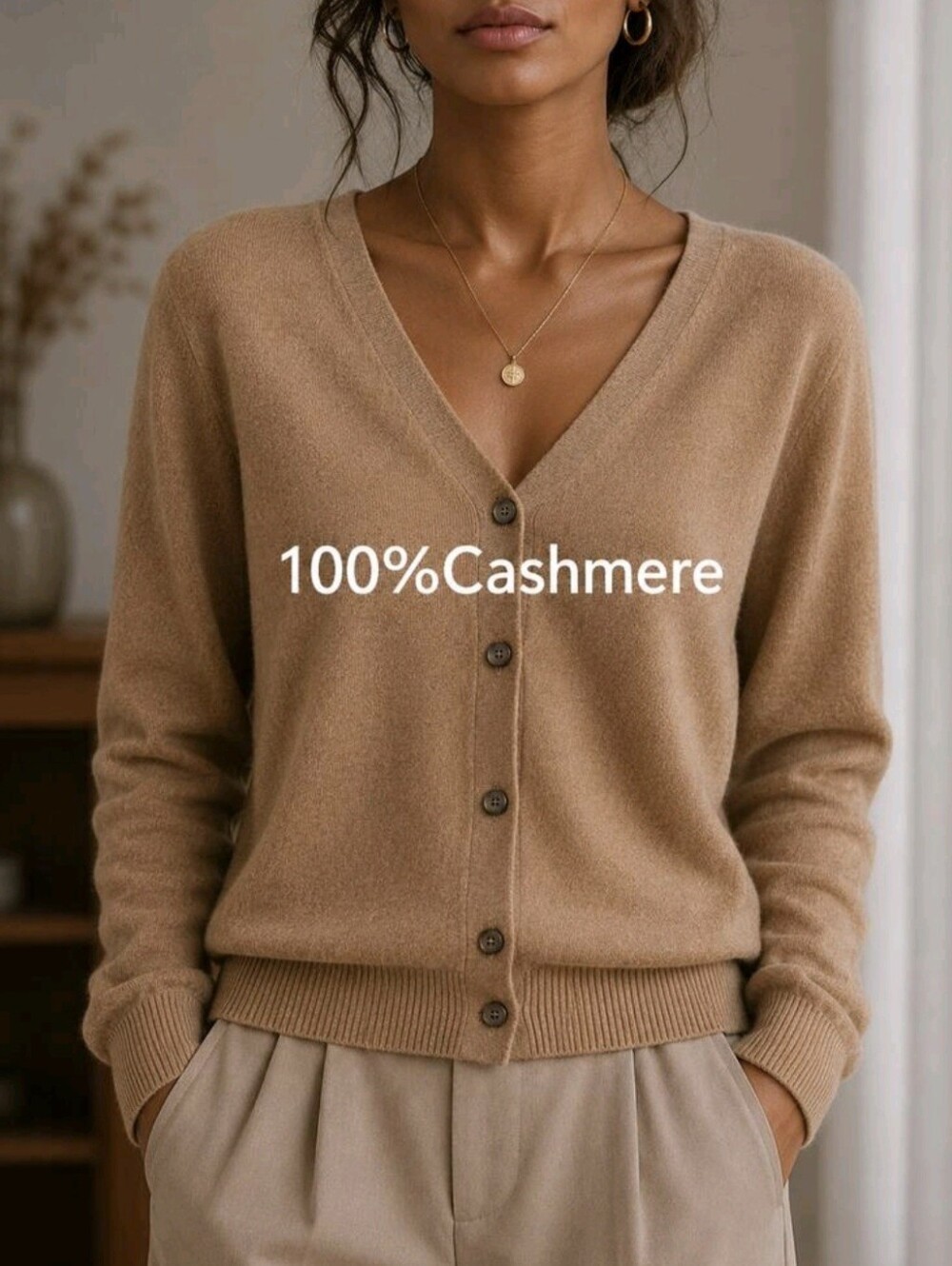 Women's Casual Cashmere Long Sleeve V-Neck Pullover Sweater, Soft And Slight